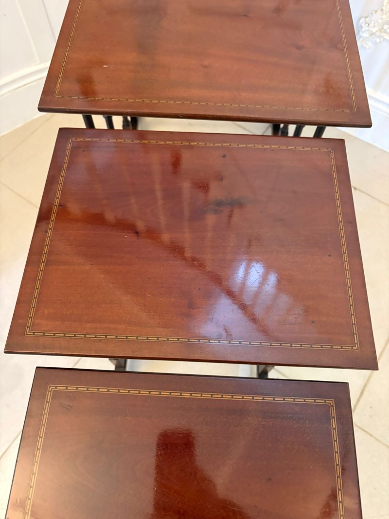 Antique Edwardian Mahogany Quartetto Nest of Tables with Satinwood Inlay - Image 9